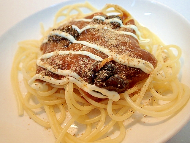 キューちゃんのせて和風ミニカレーパスタ♬