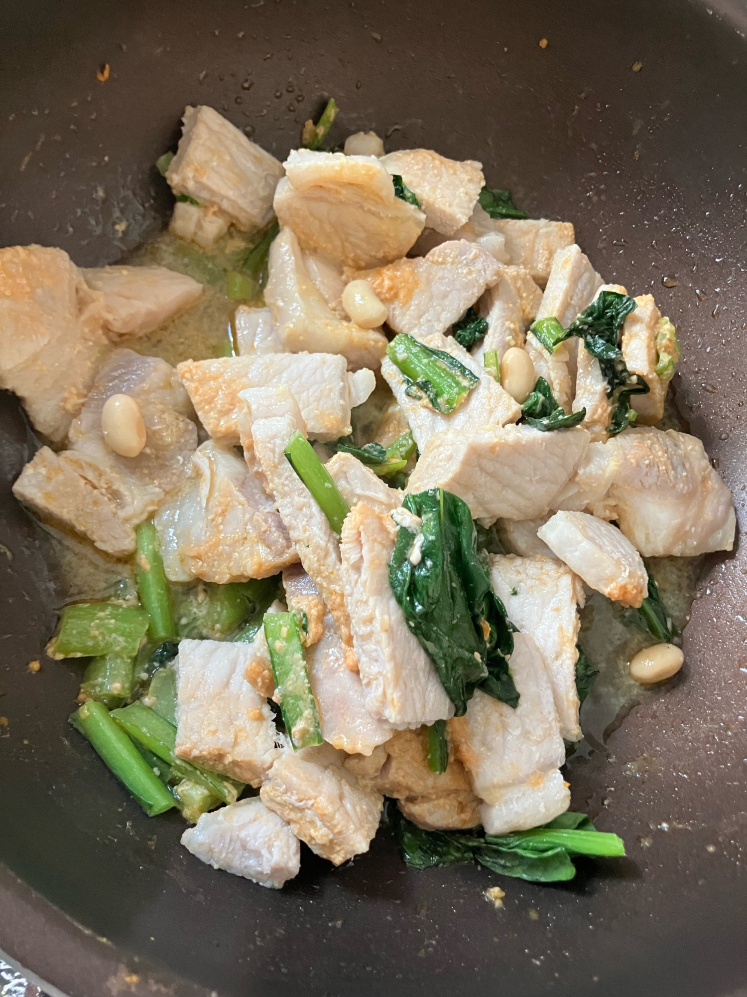 豚ロースと小松菜の豆炒め