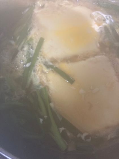 ニラと豆腐の甘めの卵とじ