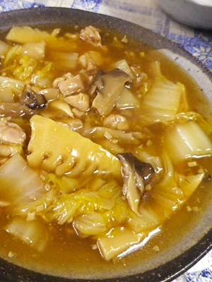 鶏モモ白菜平茸竹の子の中華煮