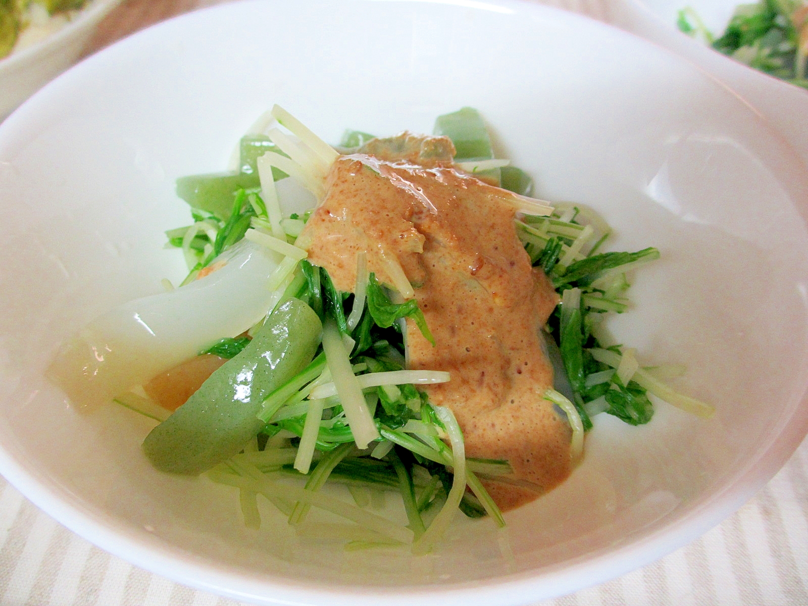 水菜と刺身こんにゃくのゴマダレ レシピ 作り方 By Mococo05 楽天レシピ 水菜と刺身こんにゃくのゴマダレ レシピ 作り方 By Mococo05 楽天レシピ