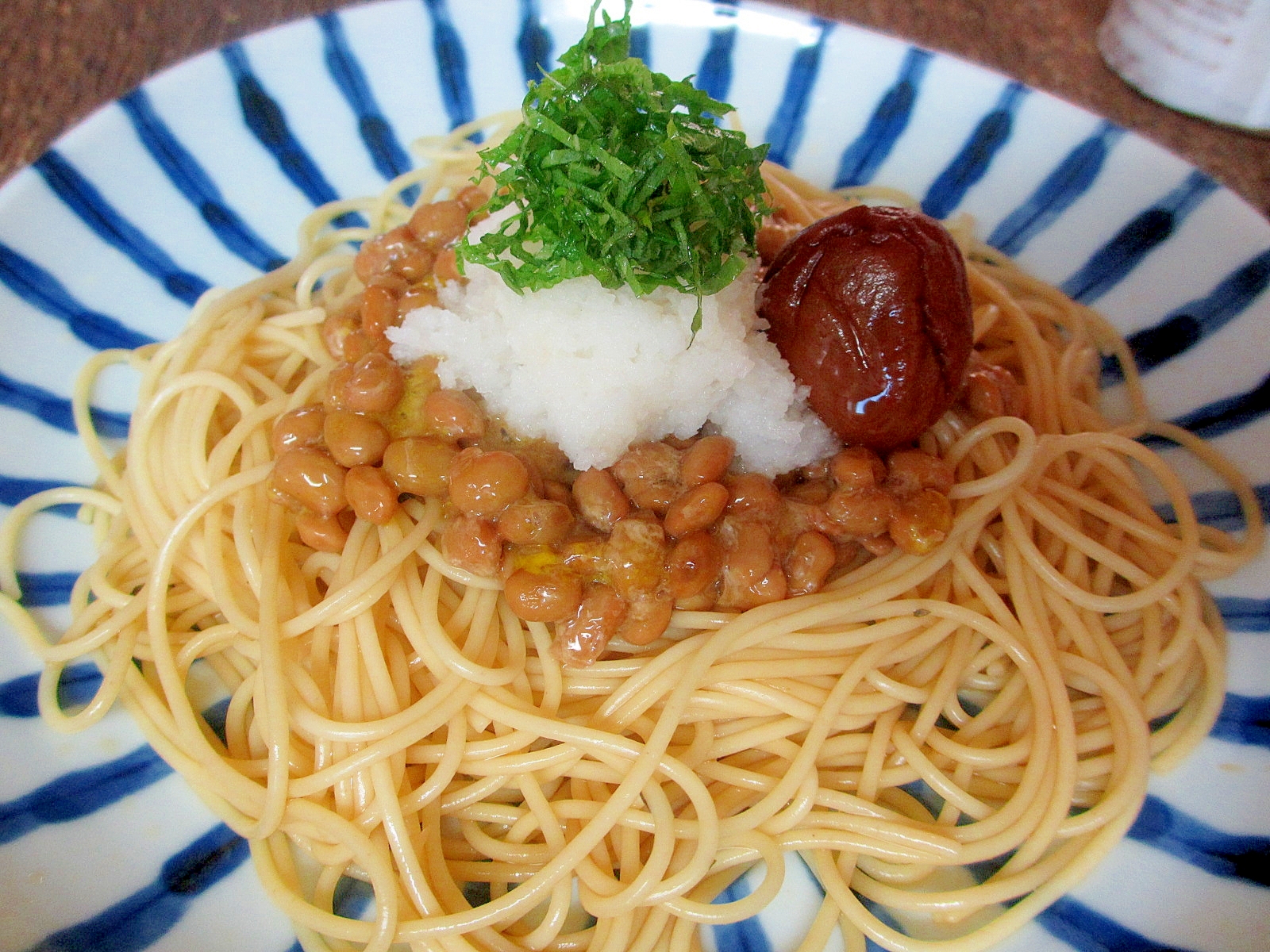 梅シソおろし納豆パスタ