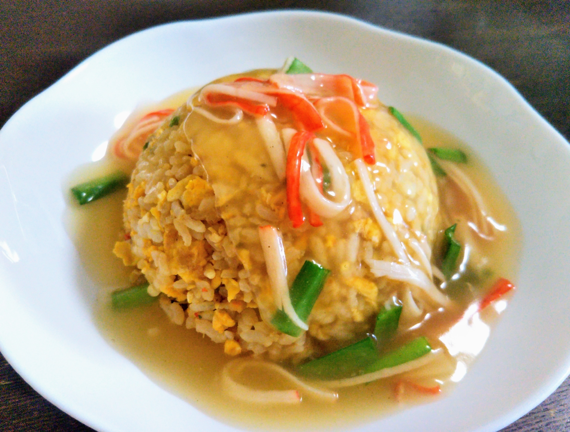 あんかけスープで手抜きカニカマあんかけチャーハン