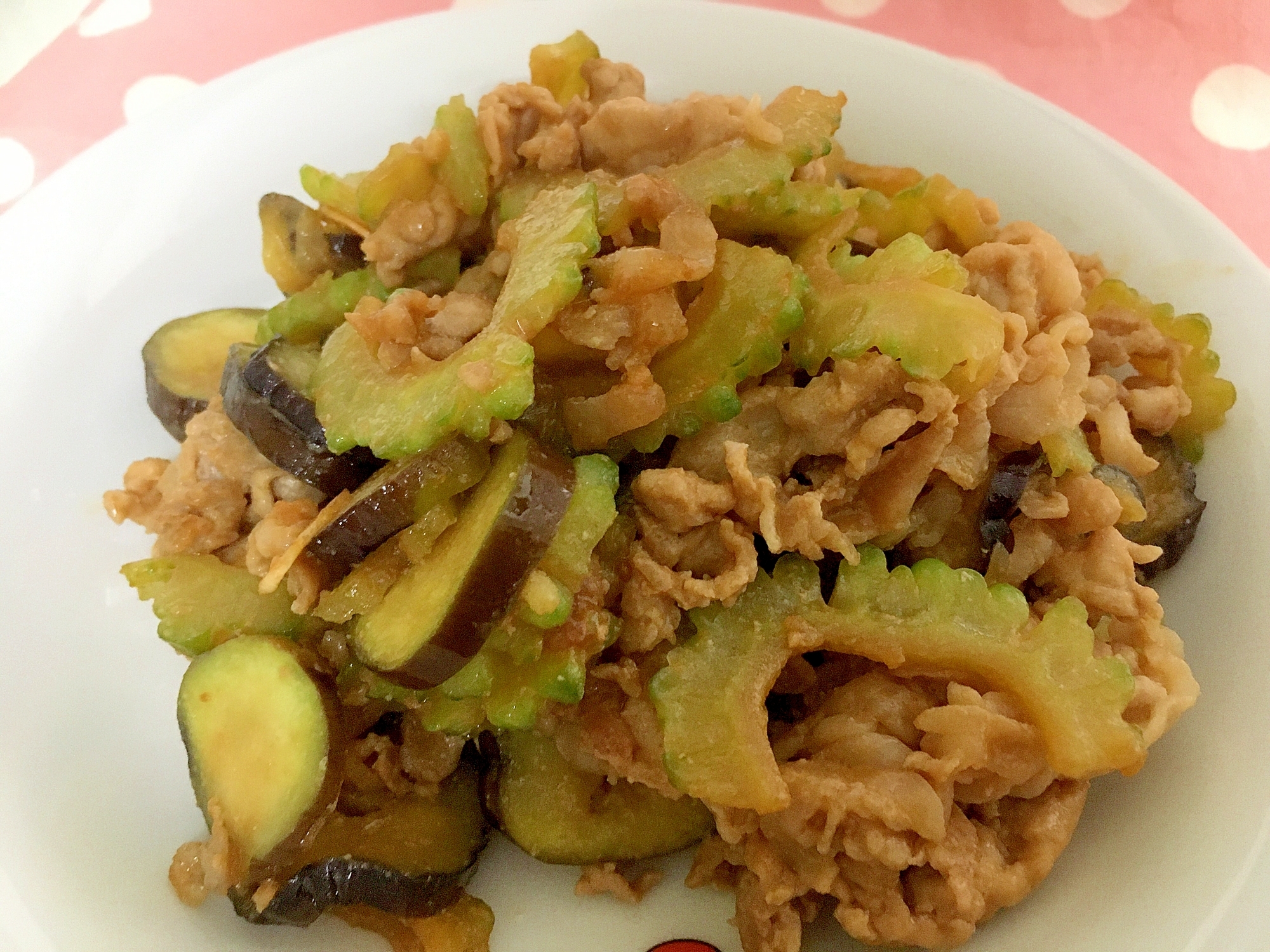 ゴーヤと茄子と豚肉の味噌炒め