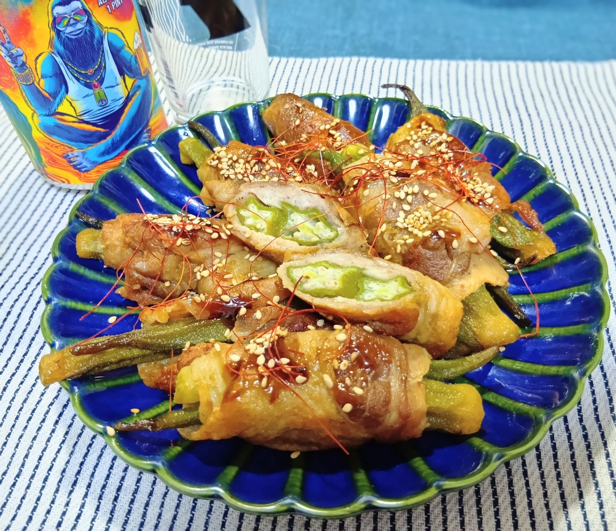 オクラの肉巻き　甘辛焼き