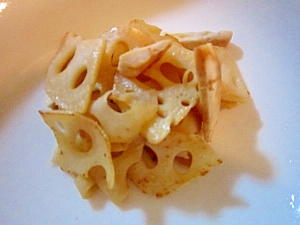 レンコンと椎茸の軸の炒め物