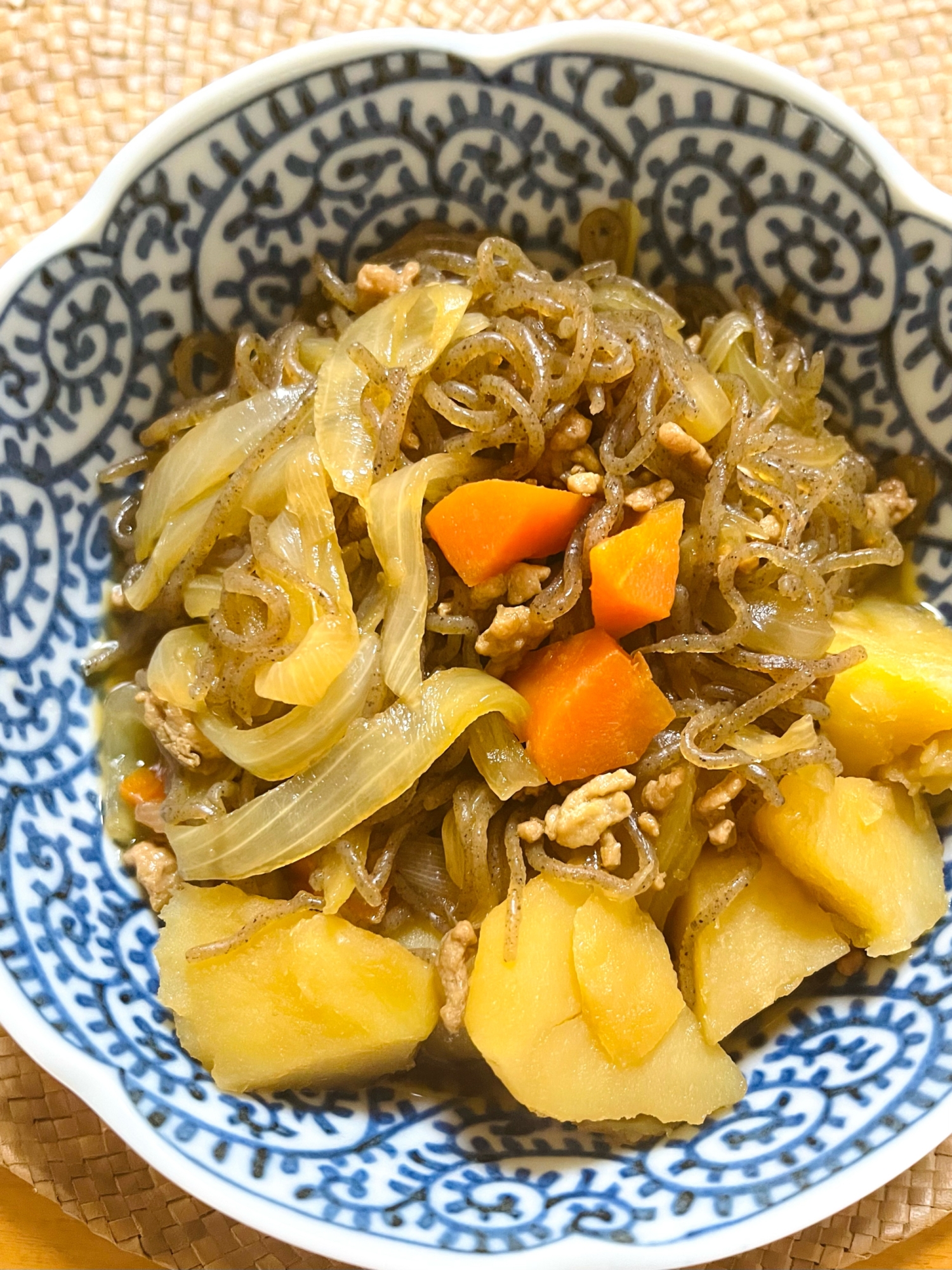 麺つゆで作る⭐️豚ひき肉の節約肉じゃが