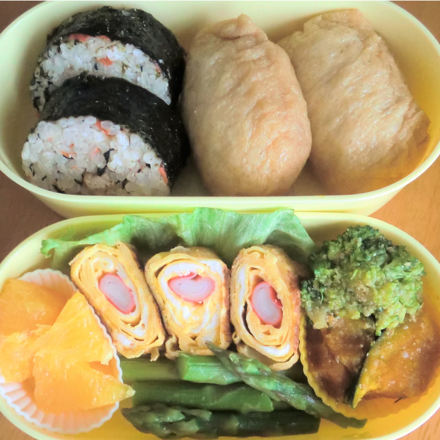 こどものお弁当★梅干しいなり＆ひじきの太巻き