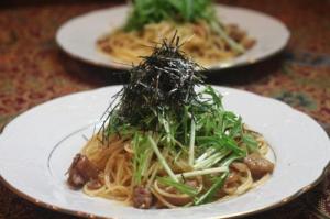 鶏と水菜の和風パスタ