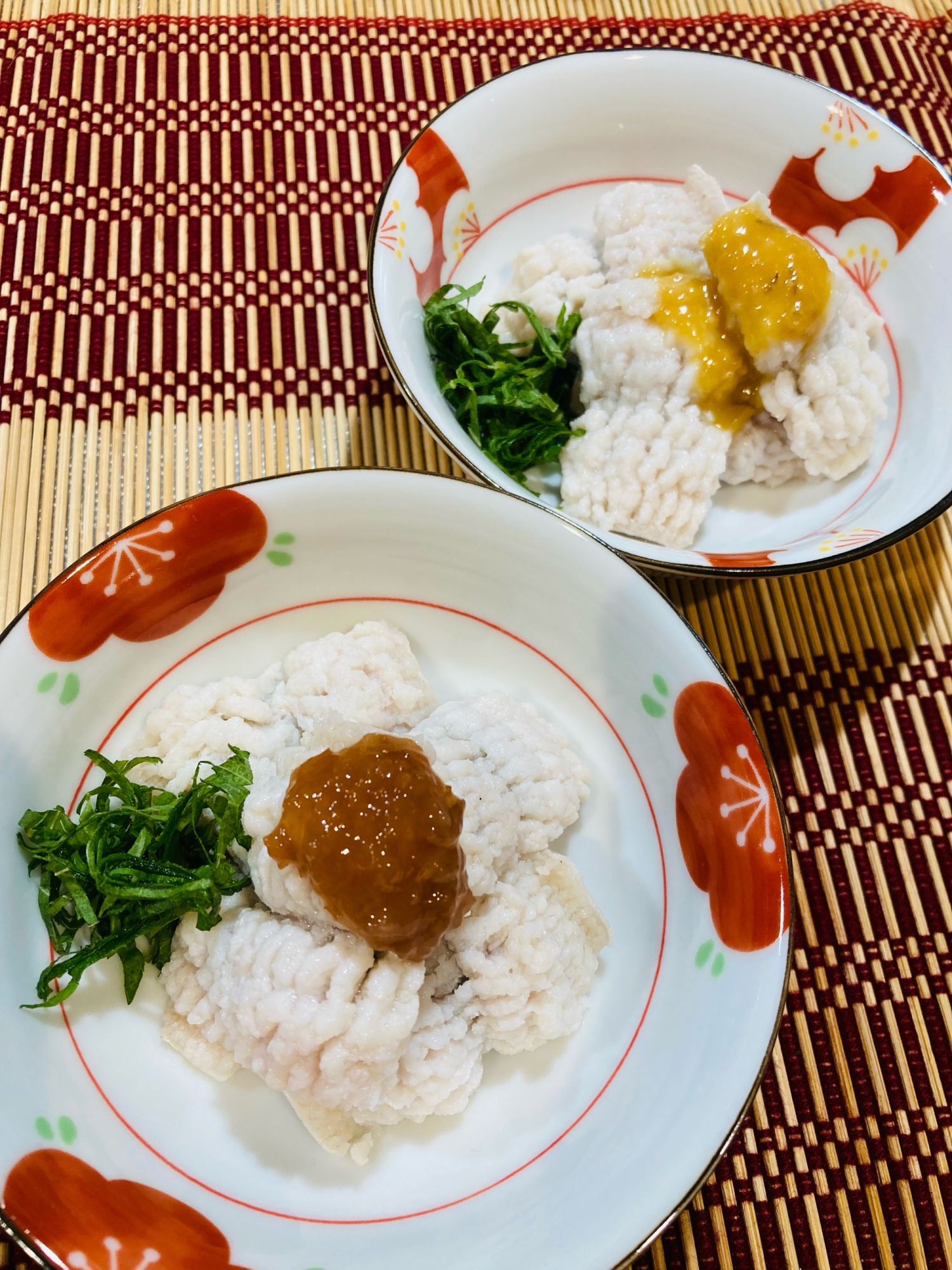 ♦️鱧の湯引き〜梅肉ソースと辛子酢味噌