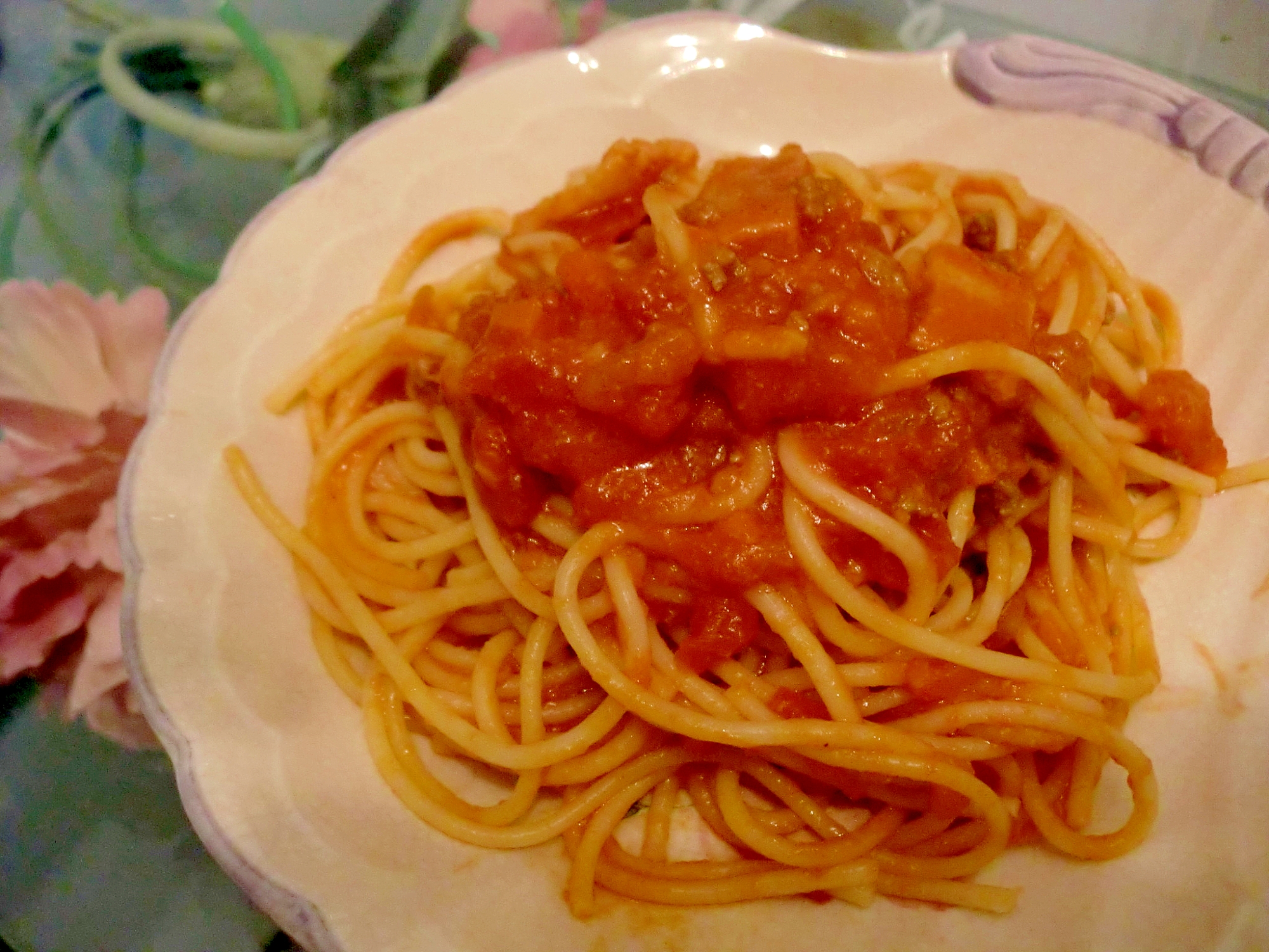 トマトと豚ひき肉のパスタ♪