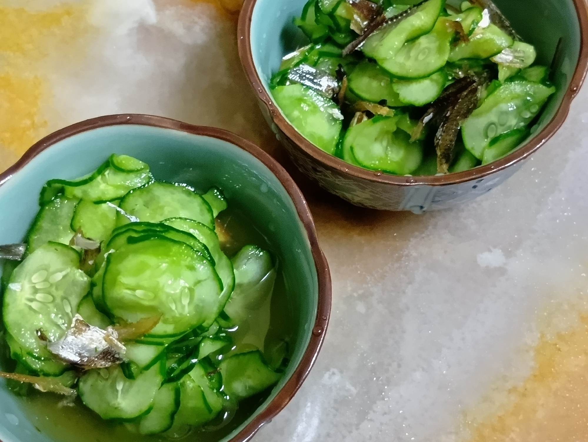 煎りいりこ de 胡瓜の酢の物