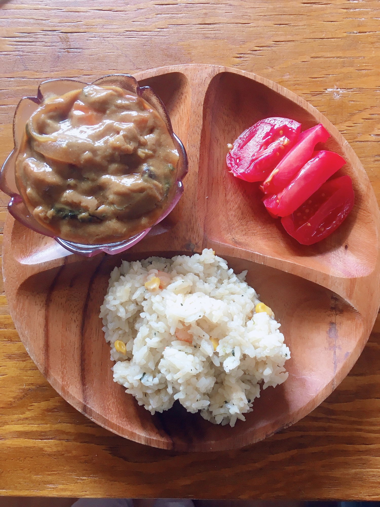 炊飯器でたくだけえびピラフの残りものカレー添え