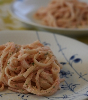 生パスタみたいな、明太子うどん