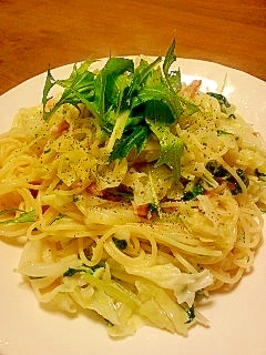 キャベツとベーコンのあっさりクリームパスタ