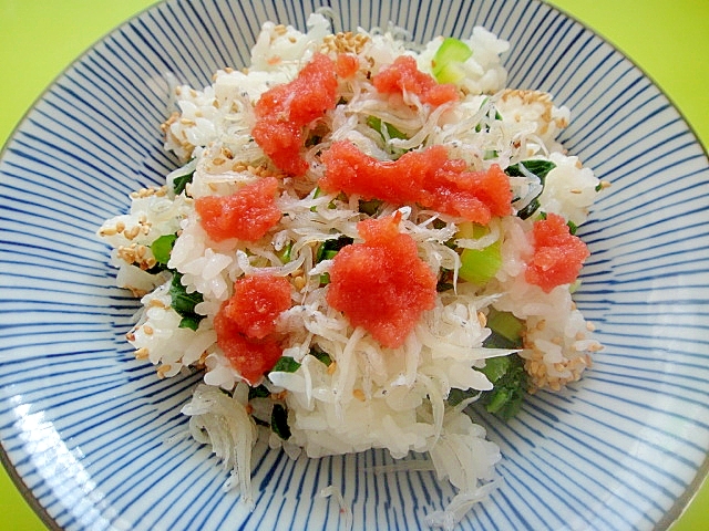 小松菜と明太子しらすの混ぜごはん