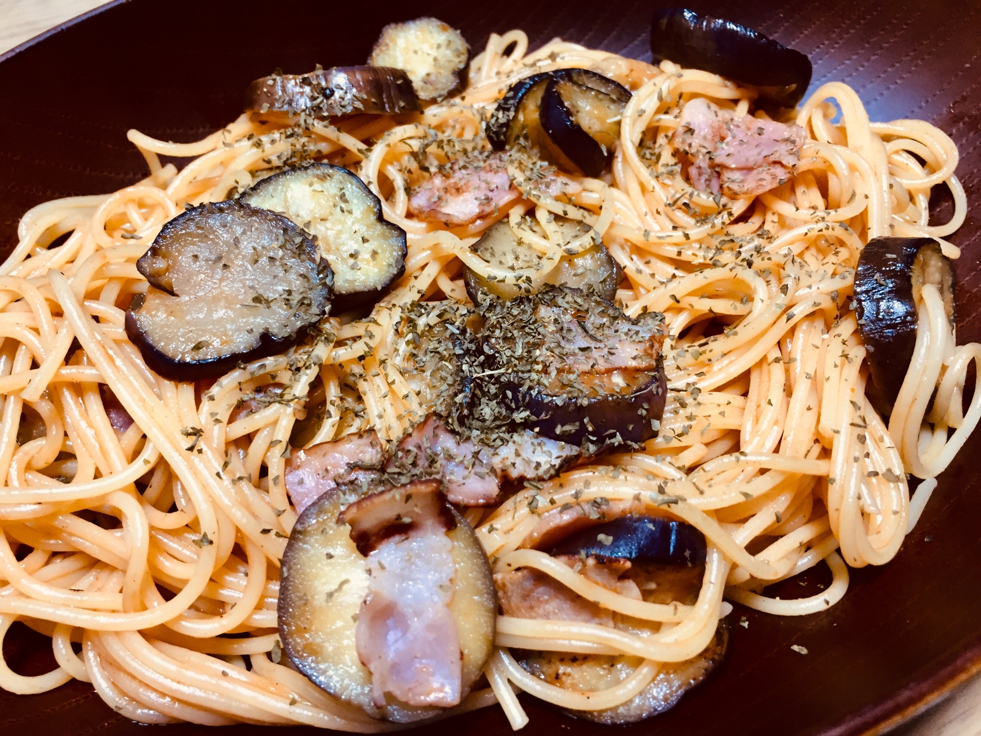 時短！ナスとベーコンのトマト風味パスタ