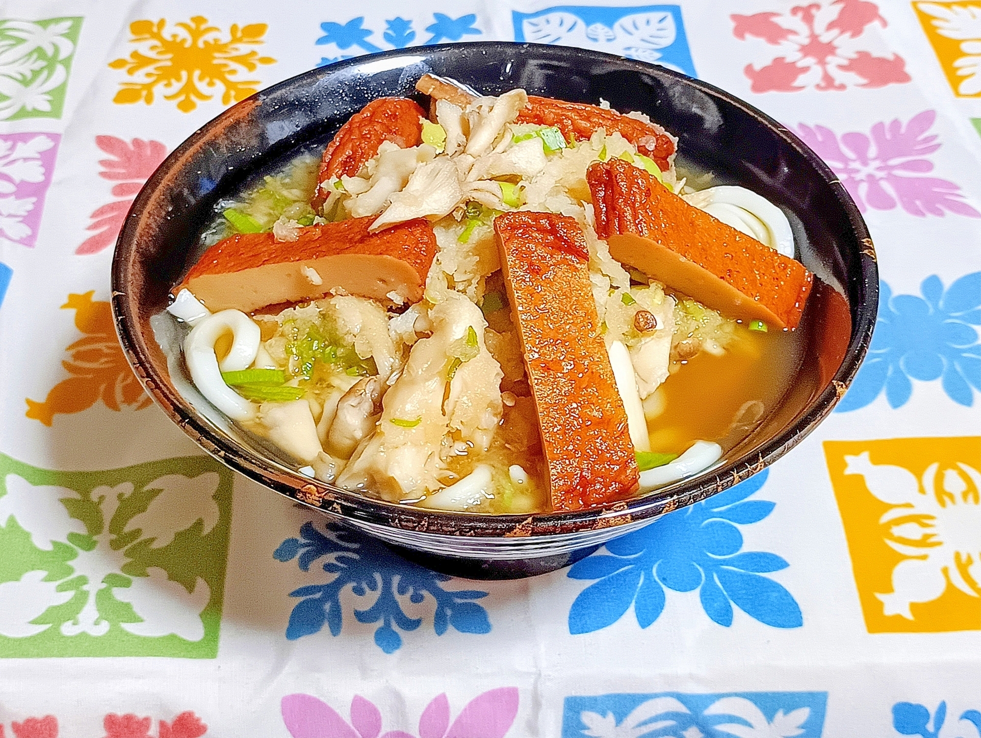 【節約】きのことひら天でみぞれぶっかけうどん