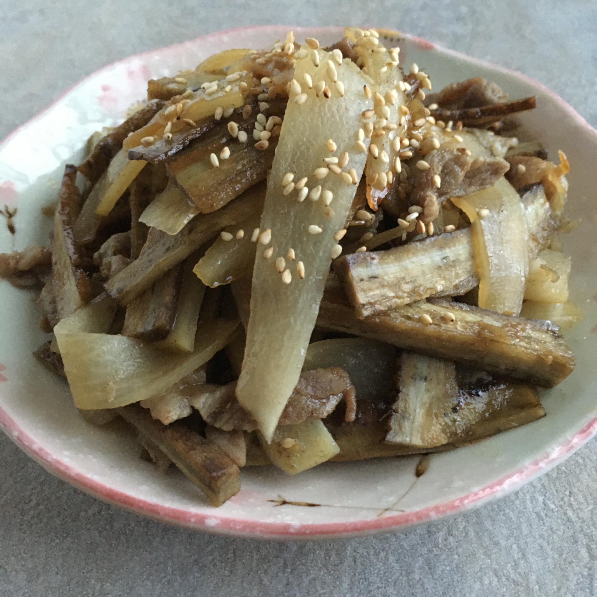 大根ごぼう豚肉の炒め煮♪