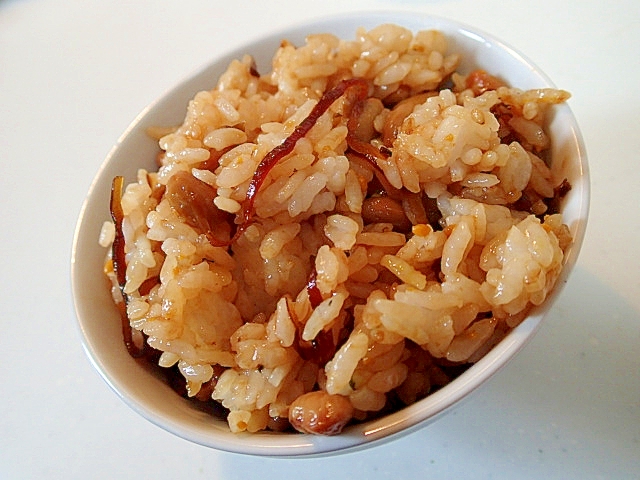 納豆と昆布佃煮とおかかの混ぜご飯♬