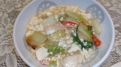 白菜とカニかまのくずし豆腐あんかけ♪