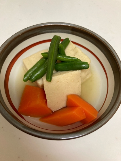 高野豆腐と人参とインゲンの含め煮