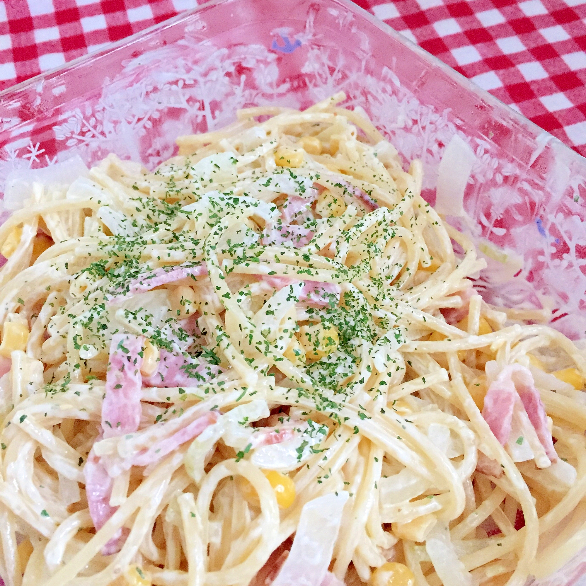 ベーコンとコーンのスパゲティサラダ☆