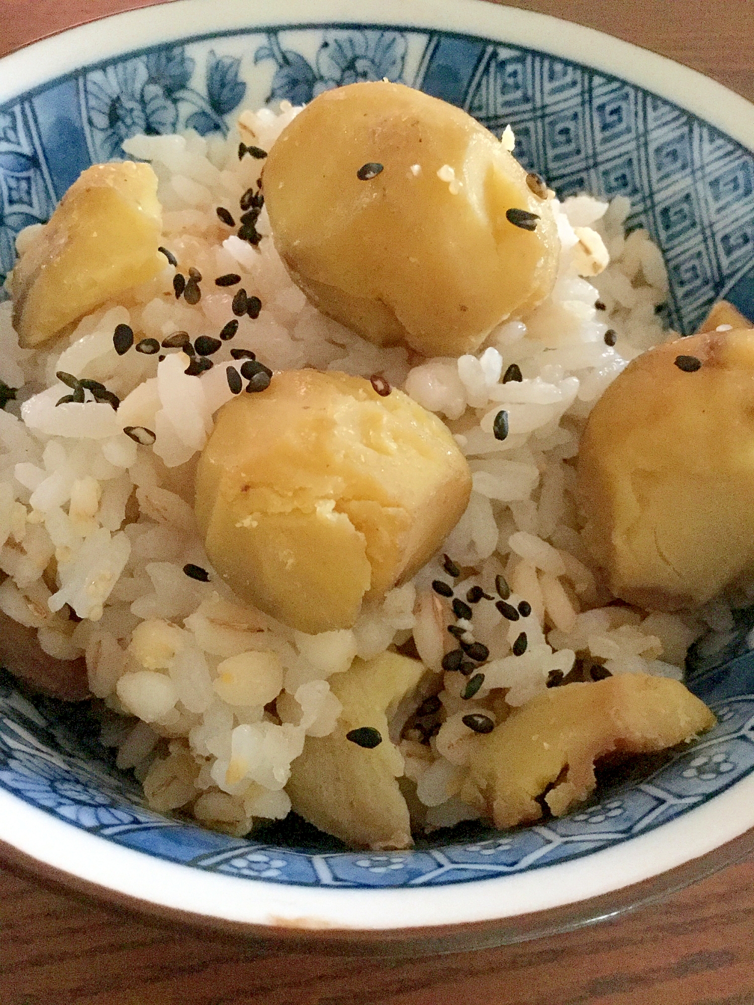 押麦入りの栗ご飯♪