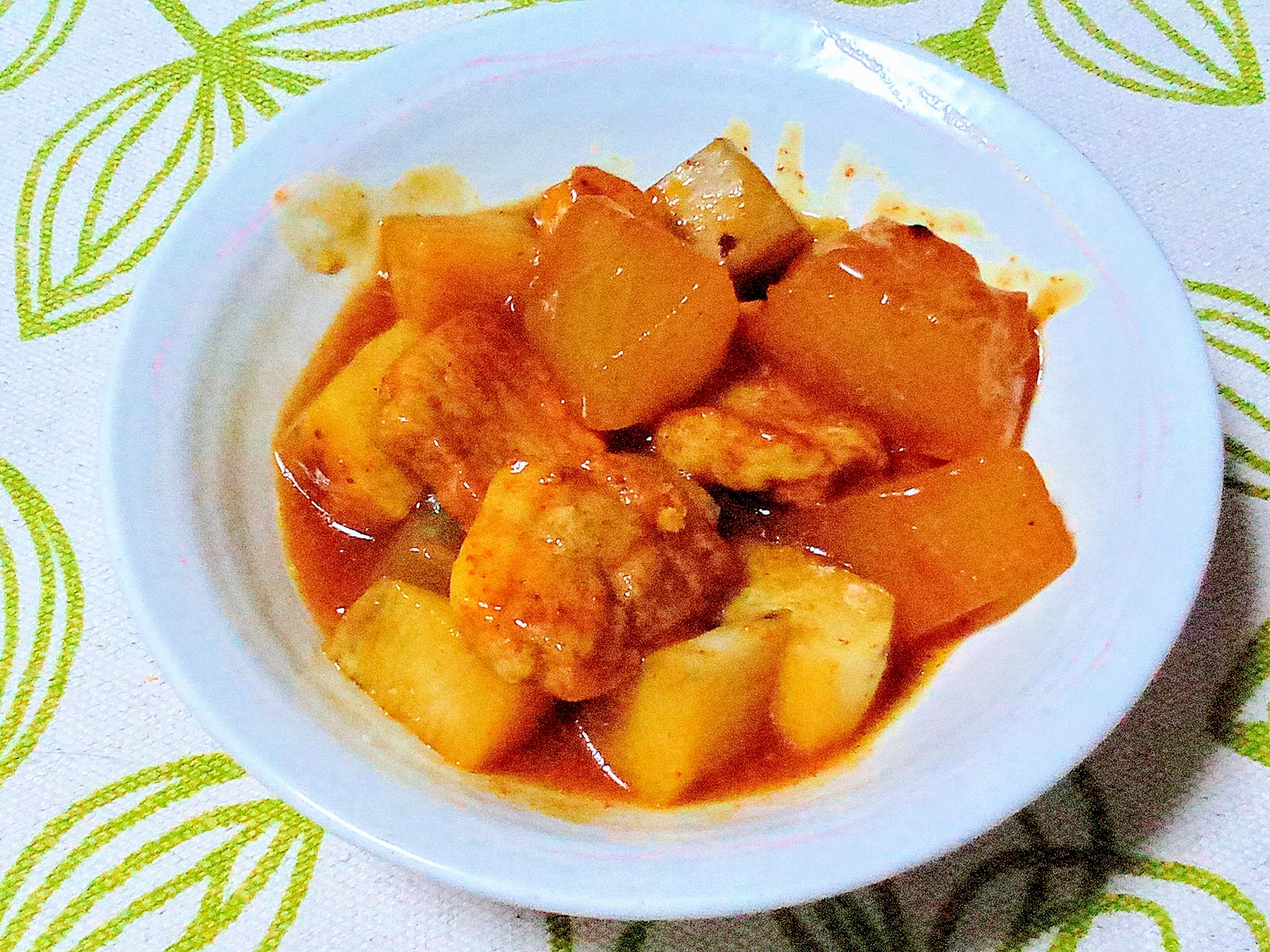 簡単♥️冬瓜と長芋と豚肉のカレー麺つゆ炒め煮