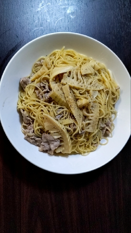 筍と豚肉の醤油スパゲッティ