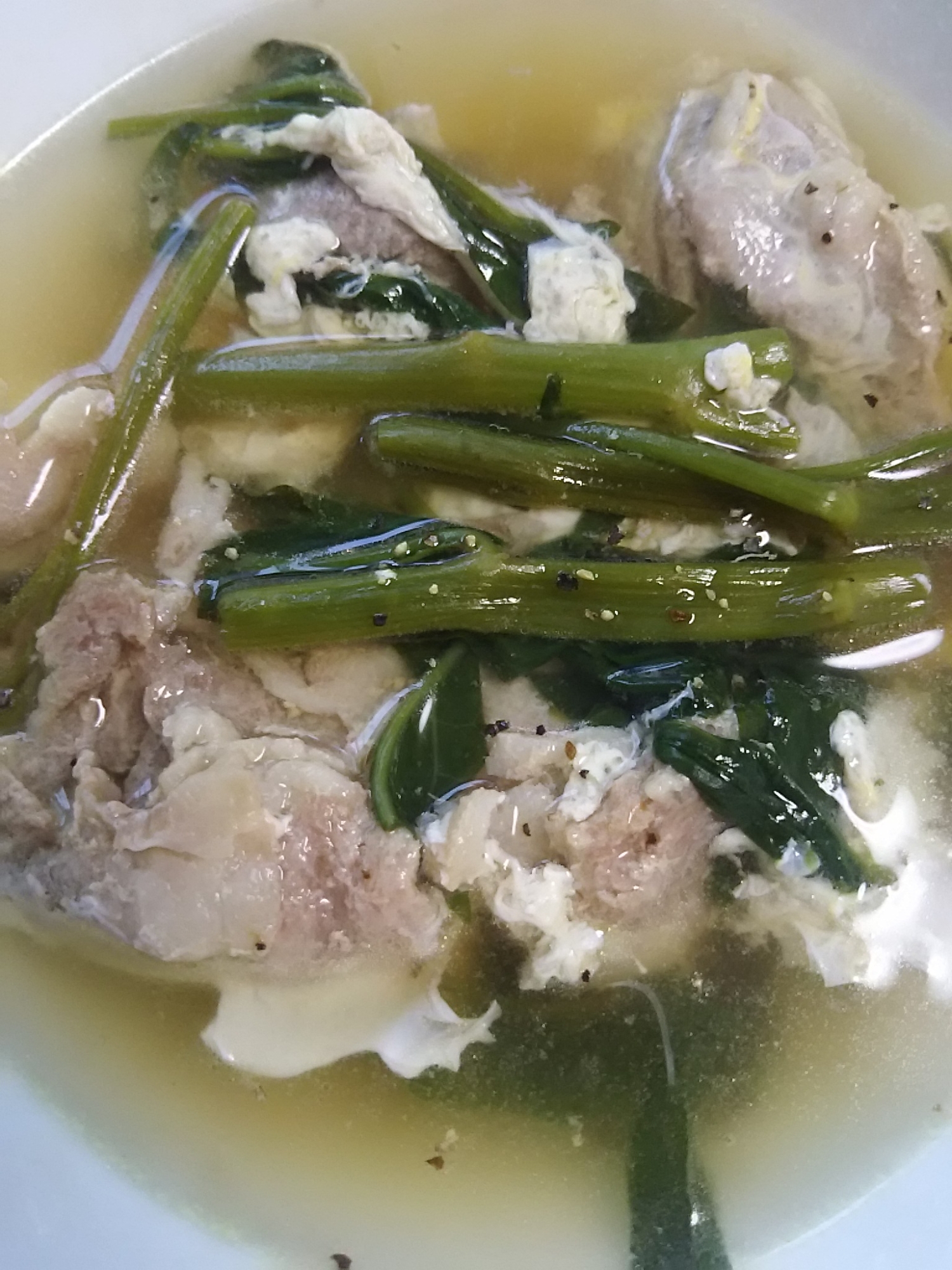 豚肉と空芯菜の卵スープ(^^)