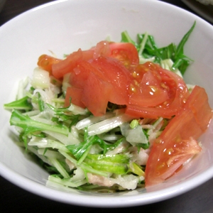 トマトと水菜とツナ缶の水っぽいサラダ