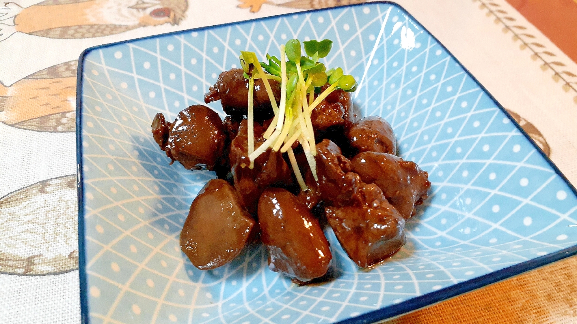 ウスターソースと梅酒で❗鶏肝とハツの甘辛煮‼️