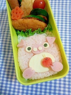 簡単キャラ弁☆お口あんぐり！ブタちゃんのお弁当♪