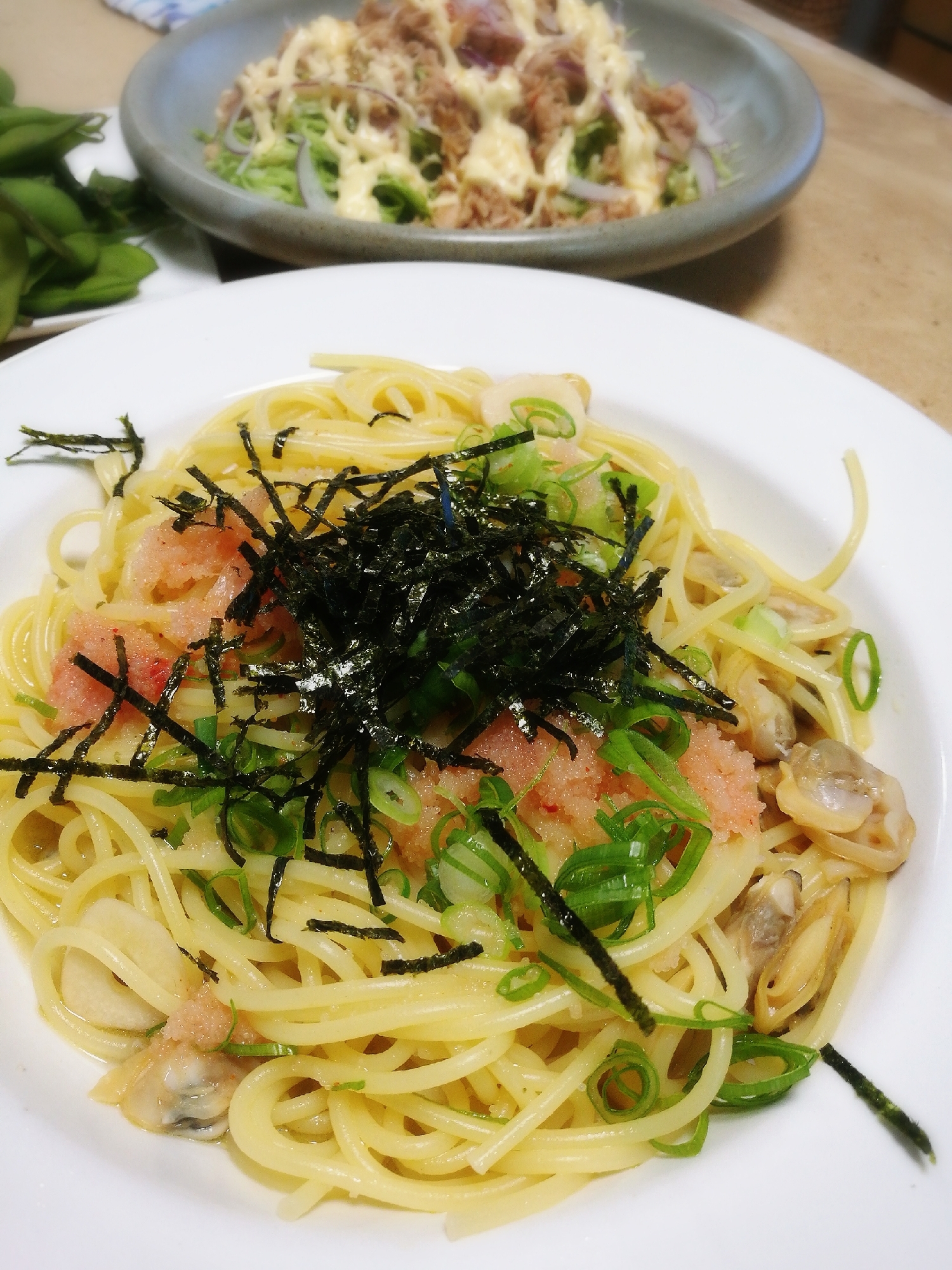 母の日に＊旬のあさりと明太子のパスタ