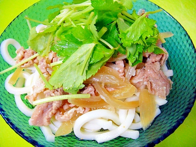 三つ葉乗せ☆冷やし肉うどん