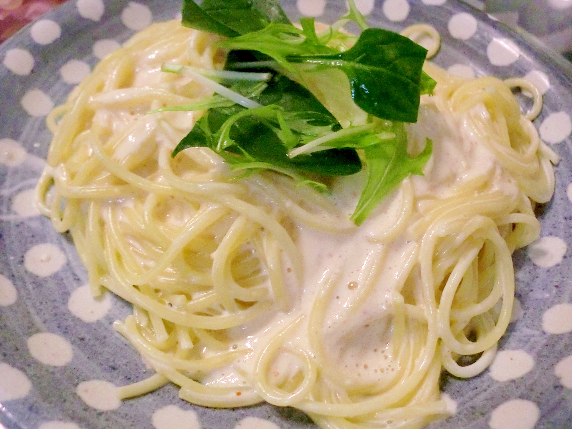 明太子とサラダホウレンソウのパスタ♪