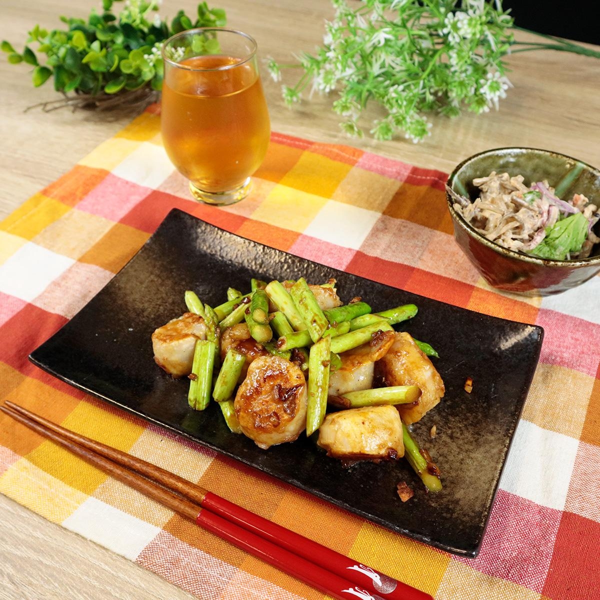 ホタテとアスパラの醤油炒め