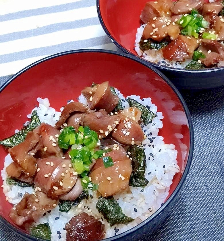 砂肝の照り焼きスタミナ丼