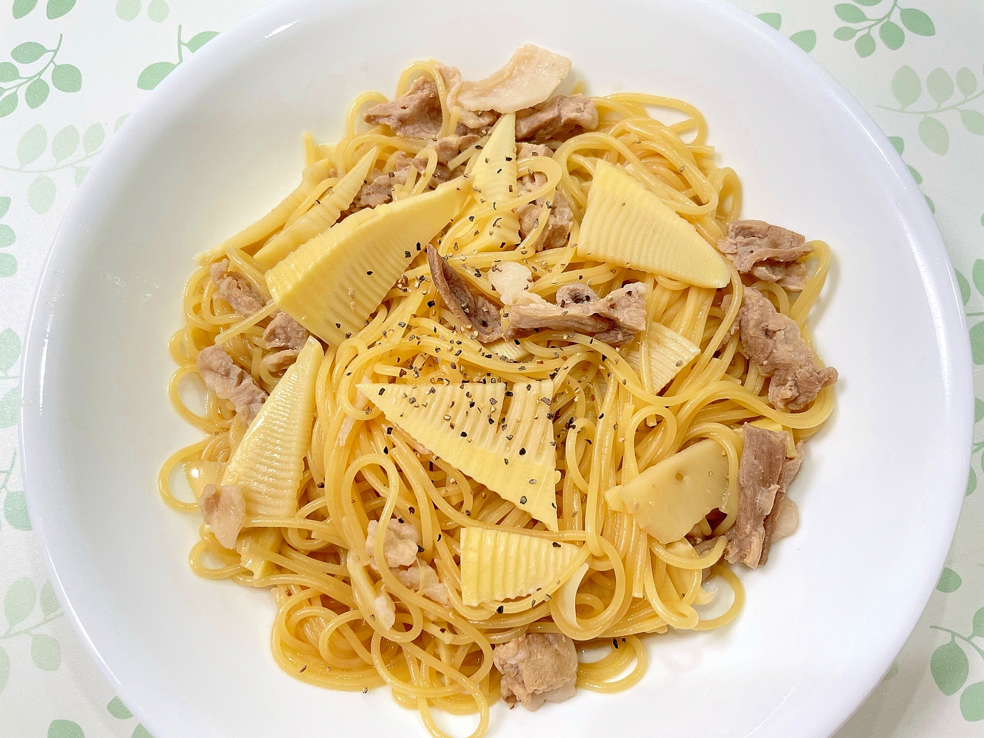 筍と豚肉の醤油スパゲッティ