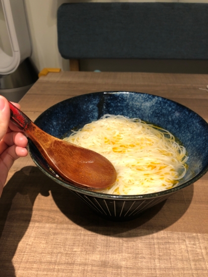 鶏の茹で汁deあったかにゅうめん♪