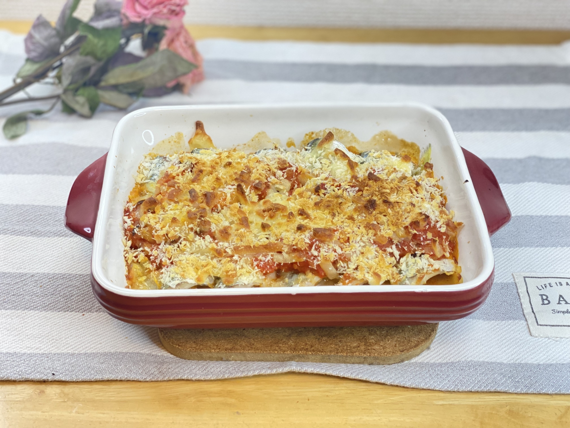 【釣り飯】豆サバのトマトチーズパン粉焼き