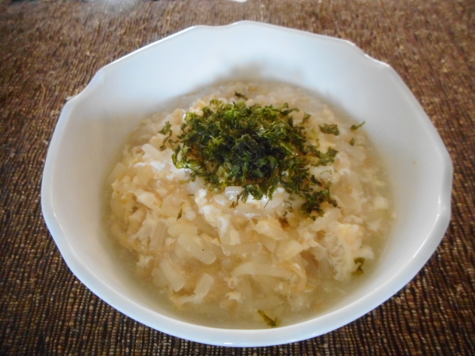 もやしと地海苔の玄米卵雑炊