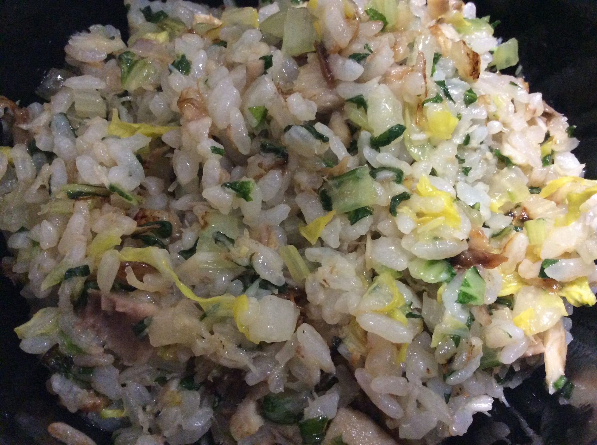 焼きサバと白菜と菜っ葉のご飯炒め