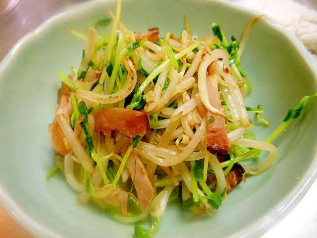 簡単小鉢~もやし・豆苗・焼き豚の炒め