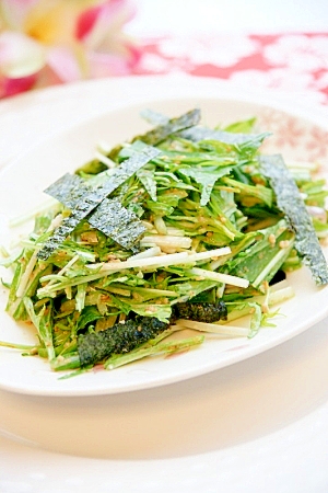 もりもり食べれる♪美味しい★水菜と海苔のサラダ★