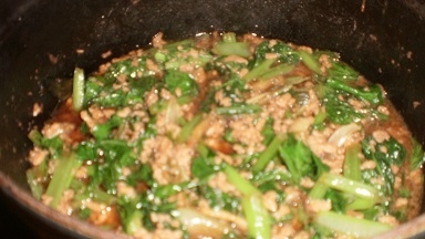 豚ミンチと小松菜の味噌煮