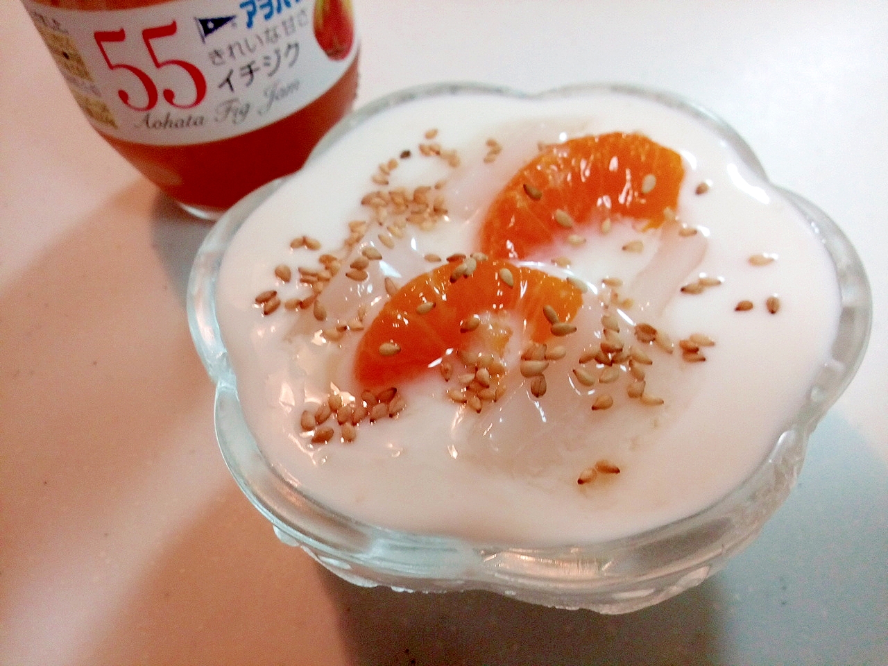 美的　杏仁豆腐とみかんのイチジクジャムヨーグルト