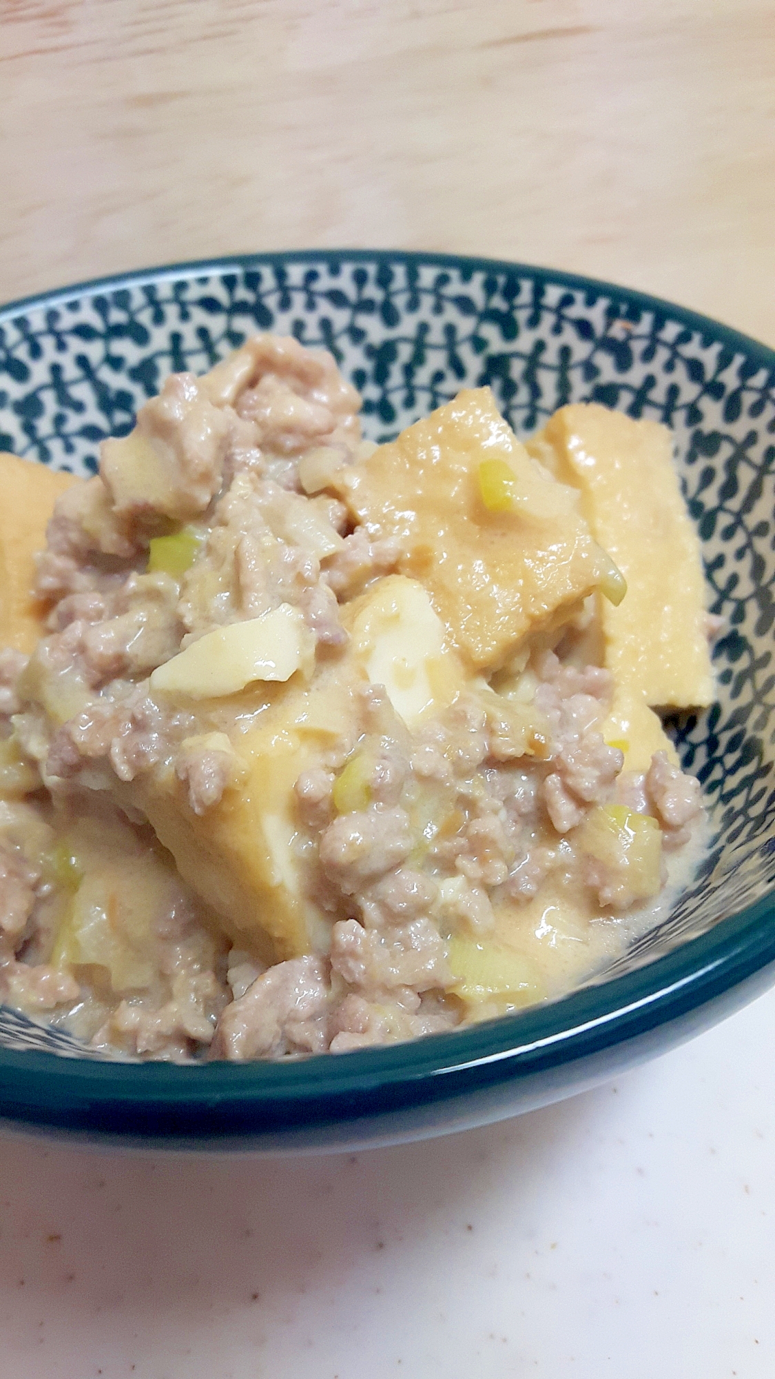 簡単！(^^)厚揚げと豚ひき肉の味噌＆豆乳煮♪