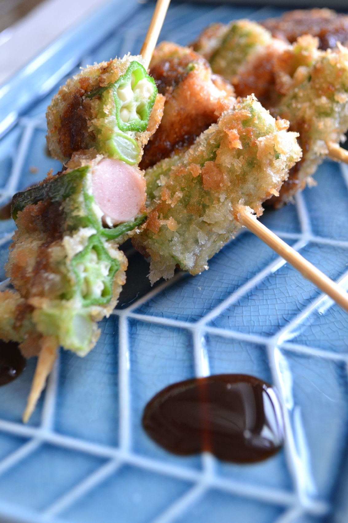 ＊オクラ＆いんげん＆ピーマン＆ギョニソーの串揚げ＊